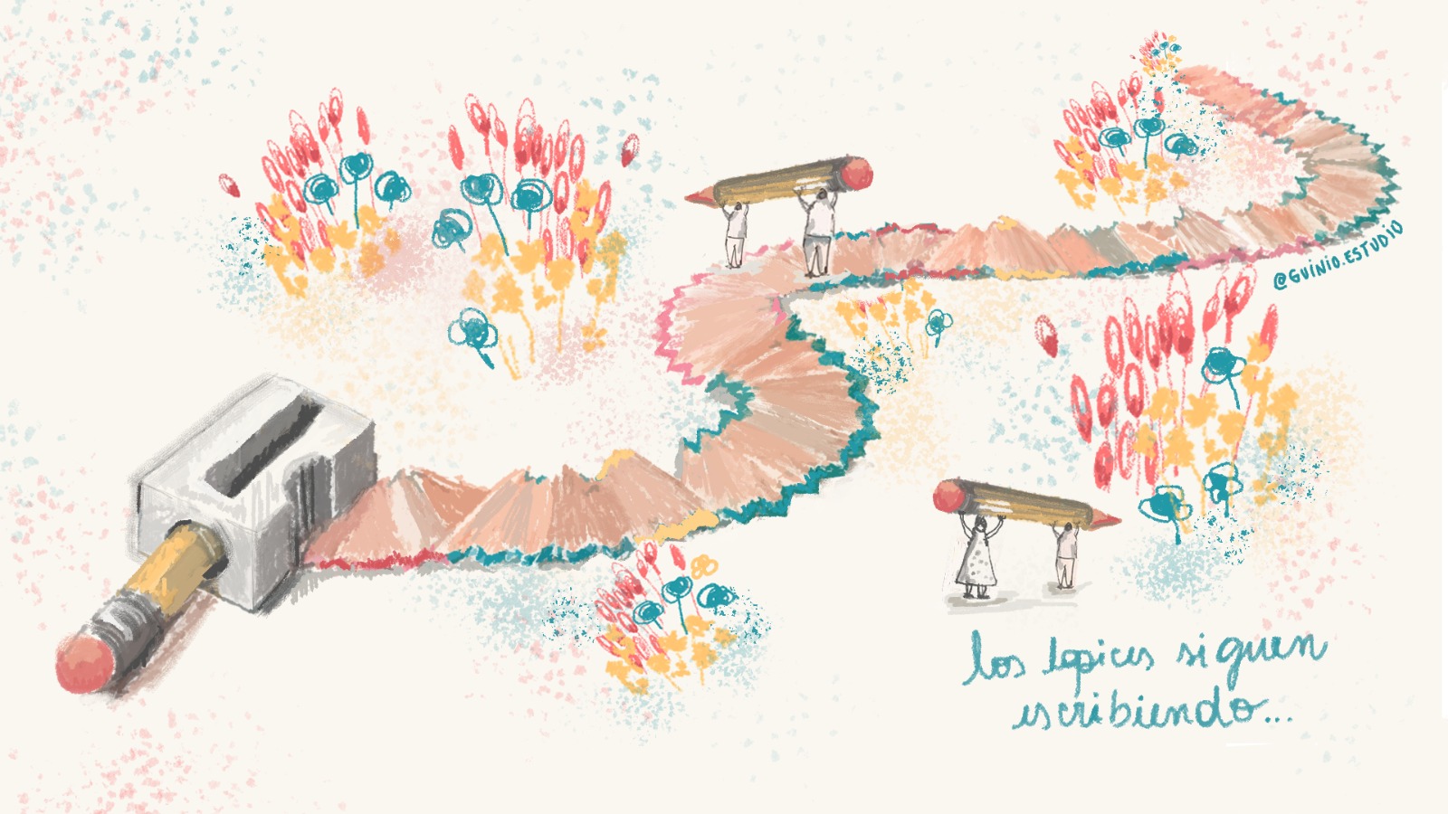 Ilustración infantil de flores y lecturas de primavera de Puente Naranja Libros